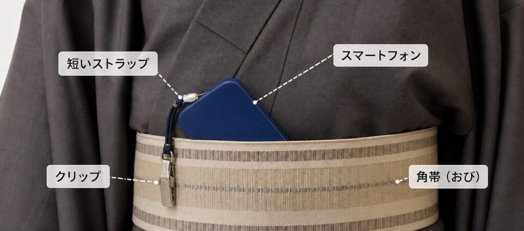 男の着物お役立ち
スマートフォンを落とさない携帯方法