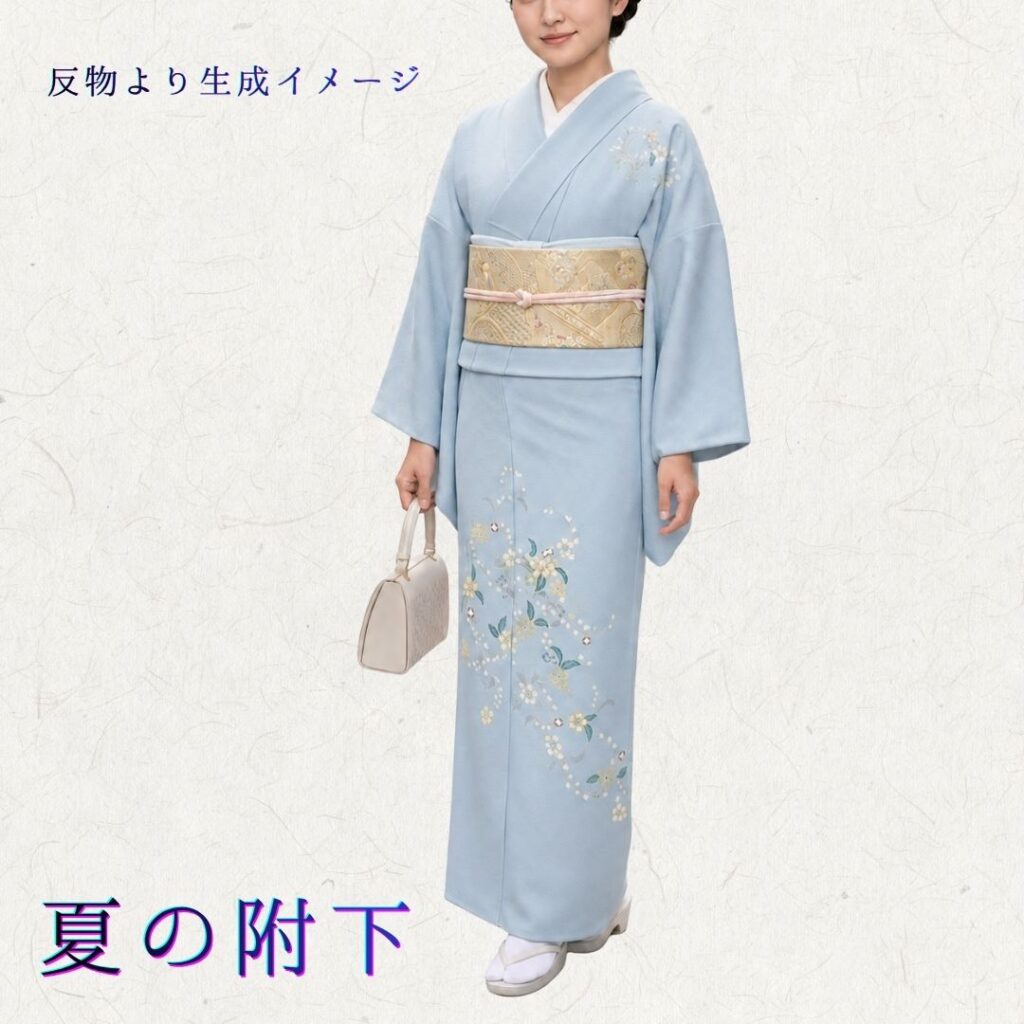 京手描き友禅・絽に唐花模様の附下　コーディネート