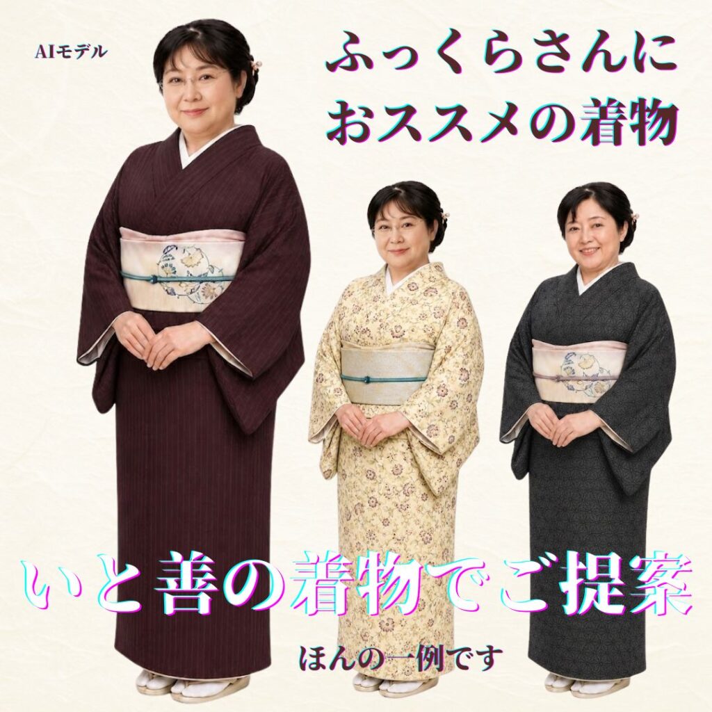 ふっくら体型の方におすすめの着物
いと善呉服の着物でご提案
